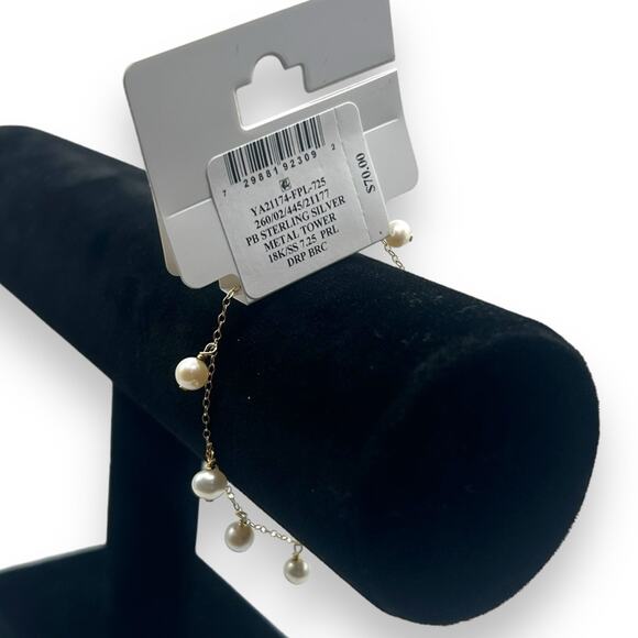 NWT Macy's Cultured Pearl Dangle 18K Gold Sterling Silver Bracelet Ivory White - Picture 4 of 11